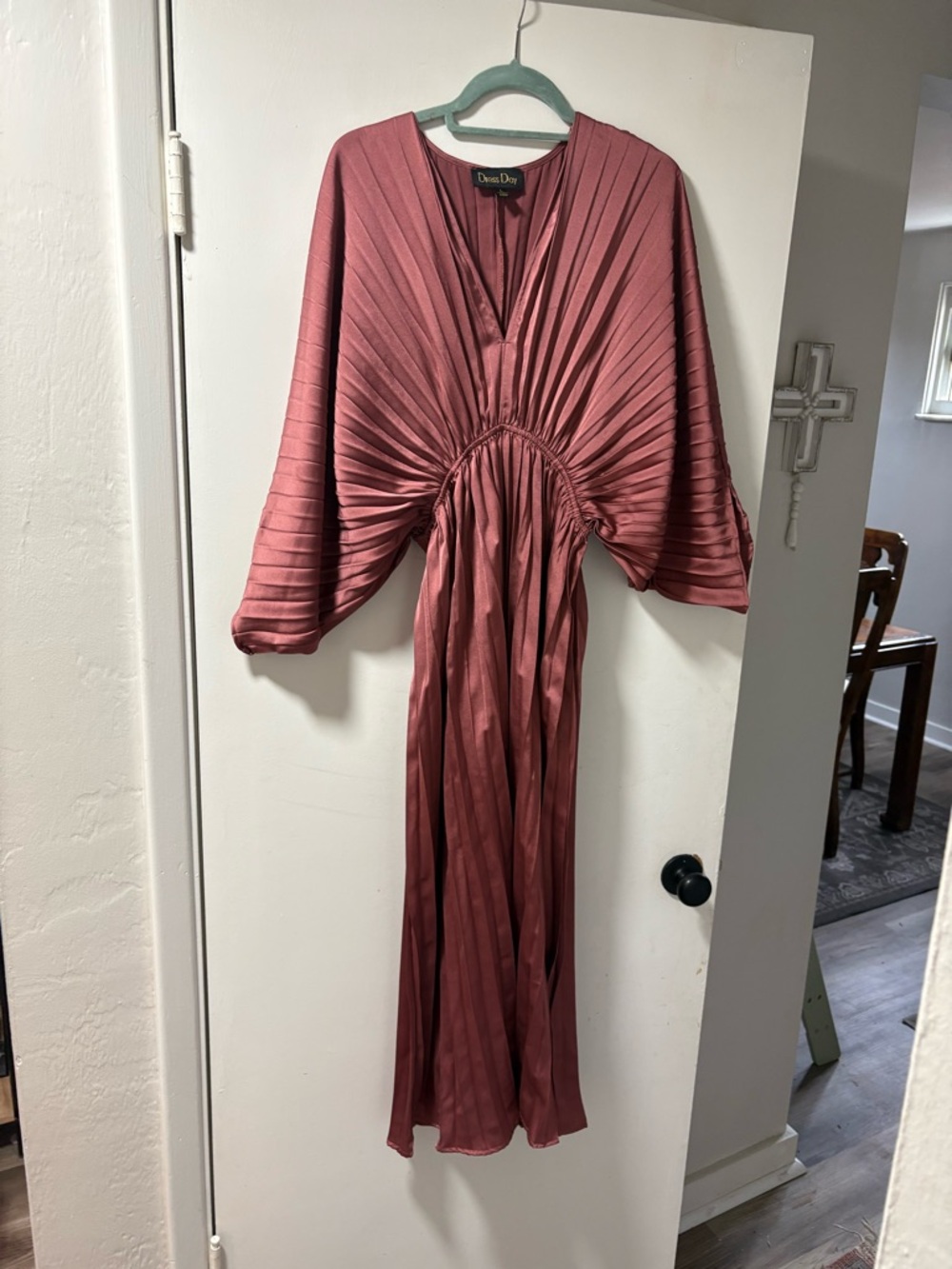 PinkBlush Maternity Satin Pleated V-Neck Maxi Dress Rose Mauve